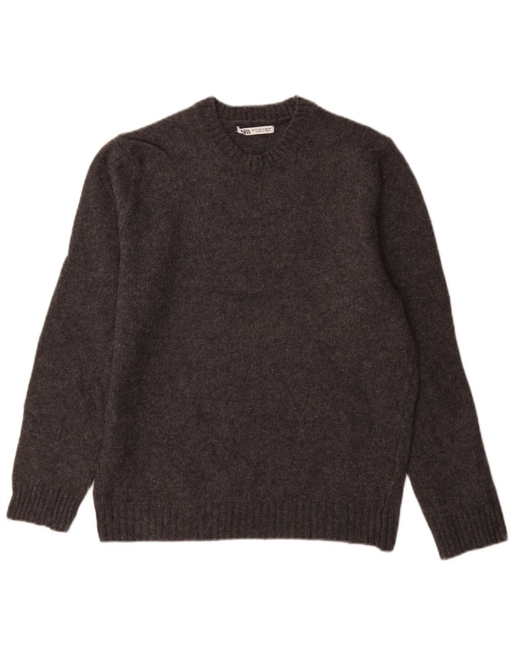 Męski sweter z okrągłym dekoltem Zara, mały, szary, wełniany