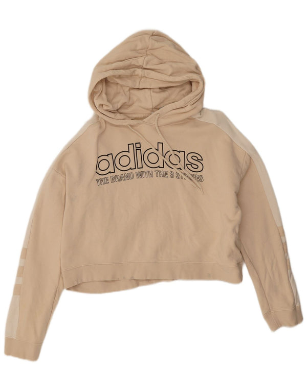 Adidas Womens Oversized Crop Hoodie Jumper UK 10 Small Beige Colourblock