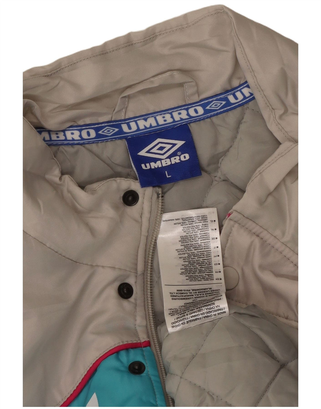 Męska wyściełana kurtka UMBRO Graphic UK 40, duży, szary nylon z blokami kolorów