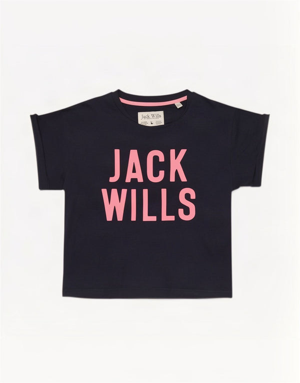 Damska koszulka z grafiką Jack Wills Top UK 6 XS, granatowa, bawełniana