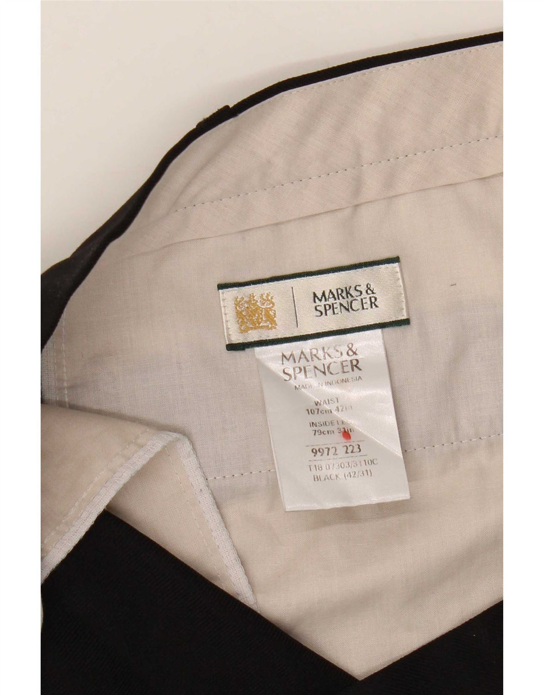 Marks & Spencer Męskie proste spodnie garniturowe W42 L31 Czarny poliester