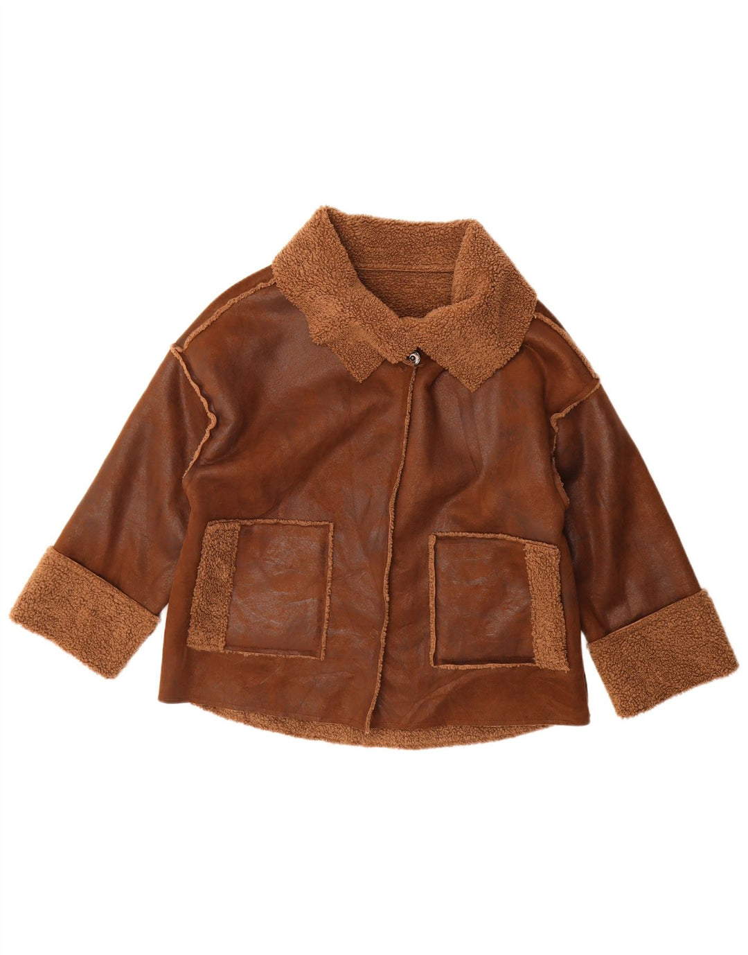 Vintage damska kurtka oversize Sherpa z rękawem 3/4 UK 14, średni brąz