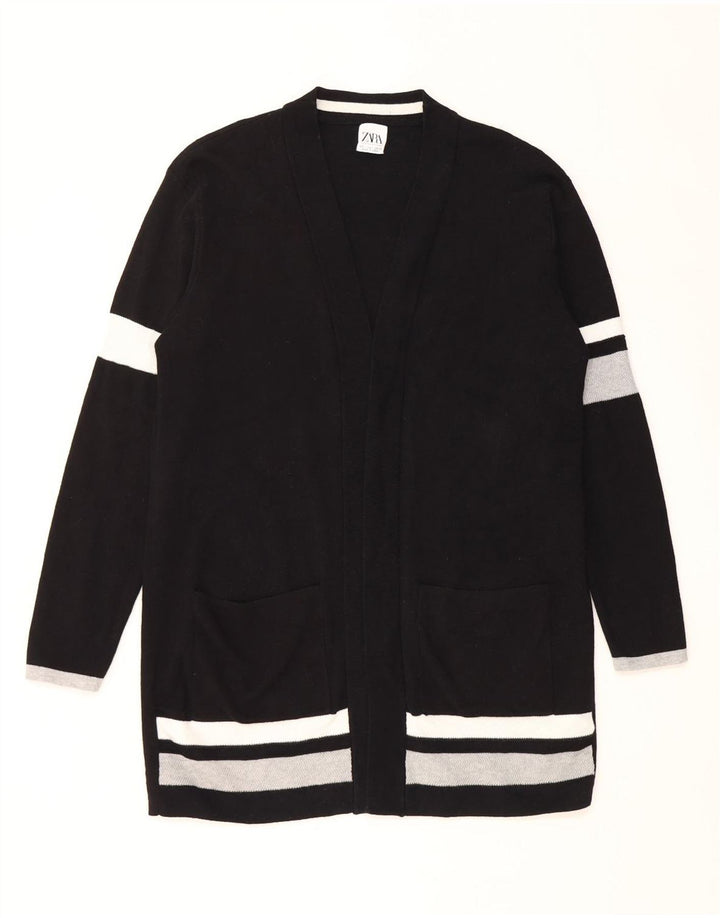 Damski sweter o przedłużonym fasonie Zara EU 42, duża czarna bawełna z blokami kolorów