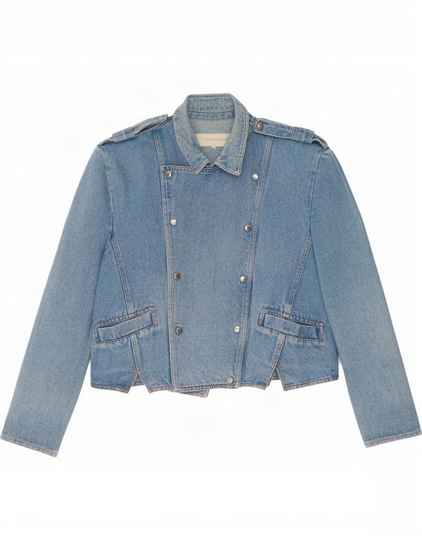 Vintage Womens Military Denim Jacket IT 46 Large Blue Cotton