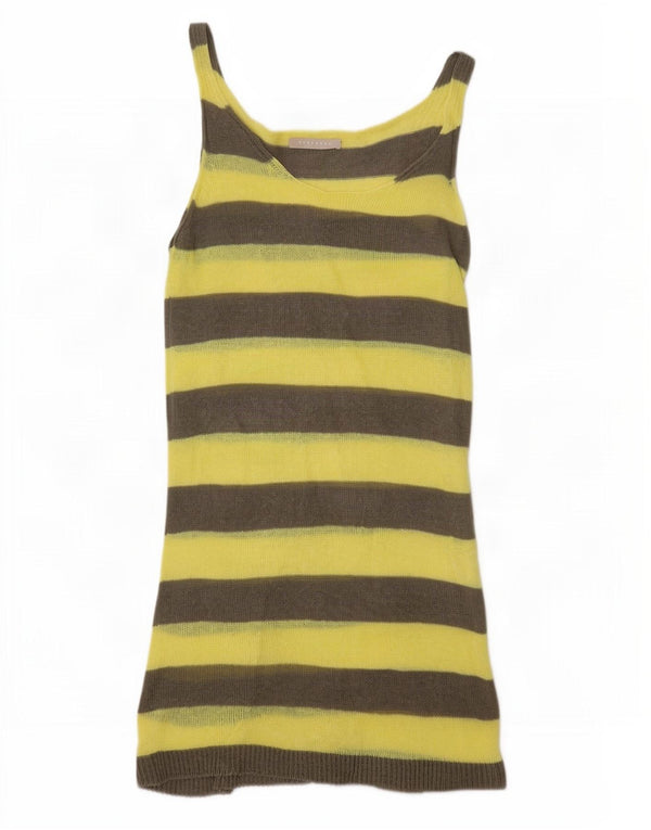 Stefanel Womens Sleeveless Jumper Dress UK 12 Medium Yellow Striped
