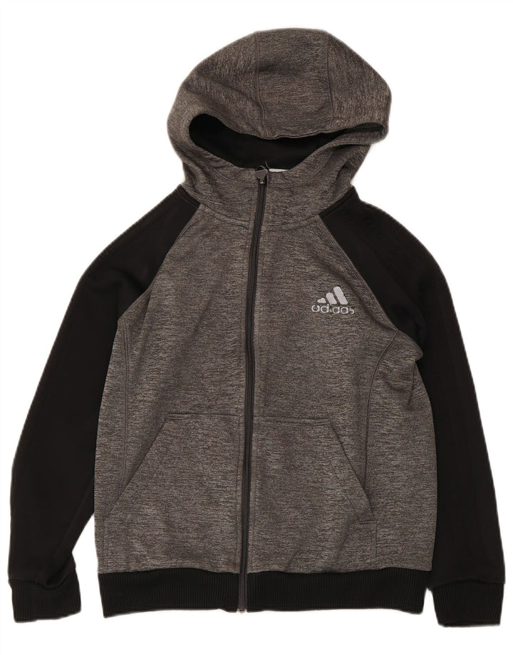 Chłopięcy sweter z kapturem i zamkiem Adidas 12-13 lat Szary poliester z blokami kolorów