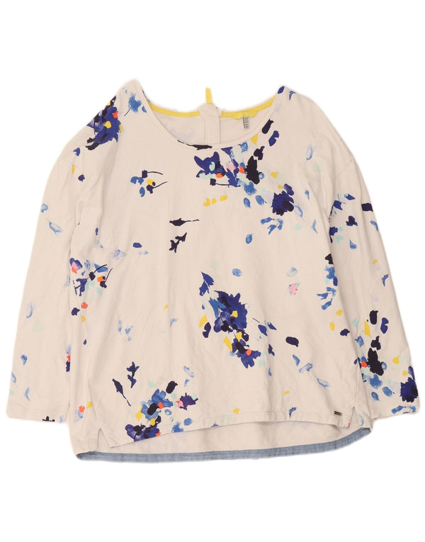 Damski top Joules z długim rękawem UK 20 2XL Biała bawełna w kwiaty