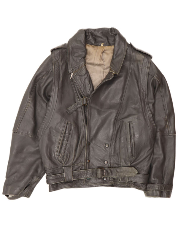 Vintage męska wojskowa luźna skórzana kurtka UK 36 mała czarna skóra