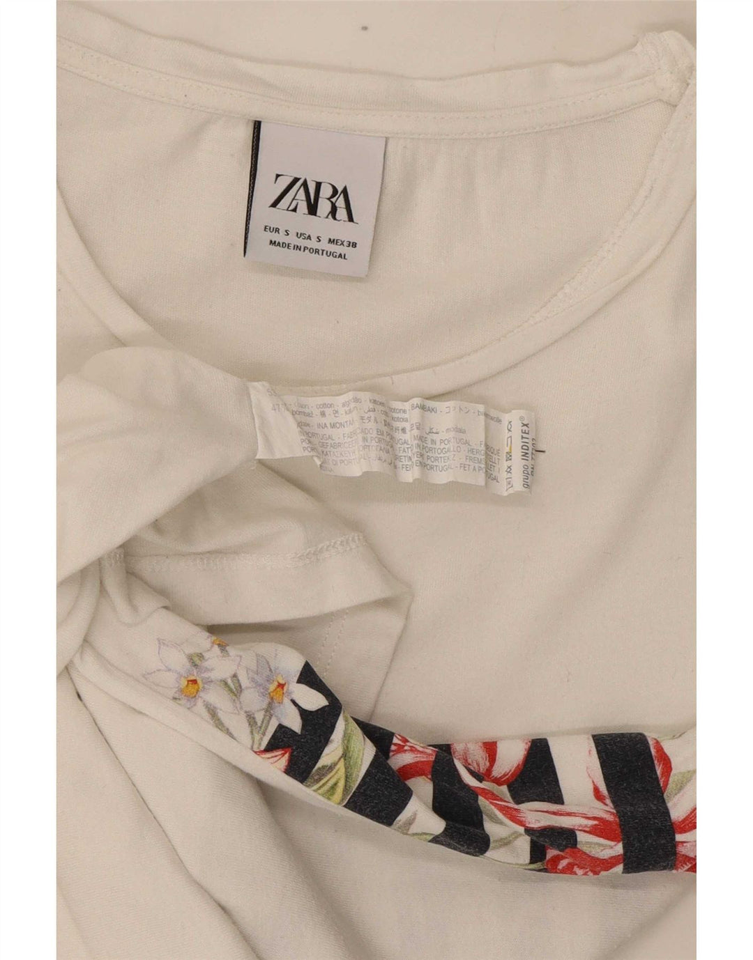 T-shirt męski Zara, mały, biały, bawełniany w kwiaty
