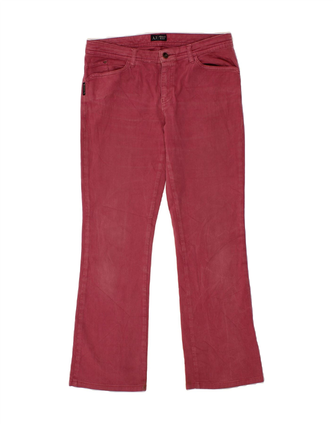ARMANI Womens Bootcut Jeans W31 L29 Maroon Cotton Vintage Armani and Second-Hand Armani from Messina Hembry 