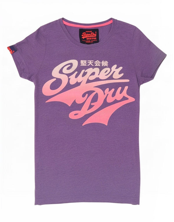 Damska koszulka z grafiką Superdry Top UK 6 XS Fioletowy poliester