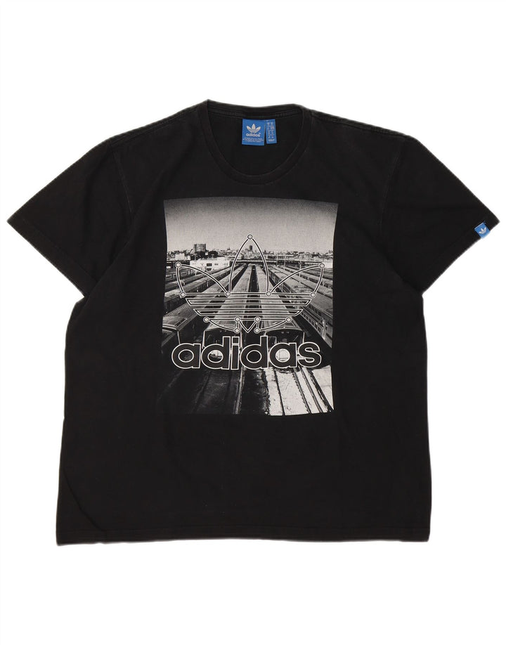 ADIDAS Mens Graphic T-Shirt Top Medium Black Cotton