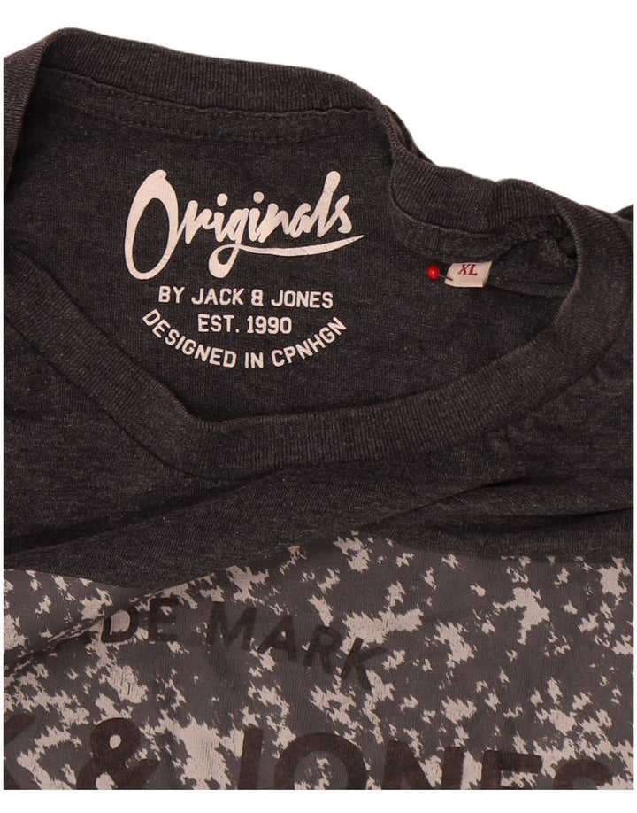 Męska koszulka z grafiką Jack & Jones, góra XL, szara bawełna