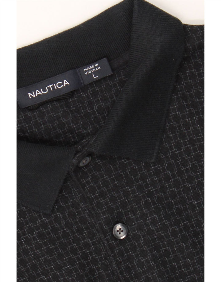 NAUTICA Mens Polo Shirt Large Black Geometric Cotton Vintage Nautica and Second-Hand Nautica from Messina Hembry 