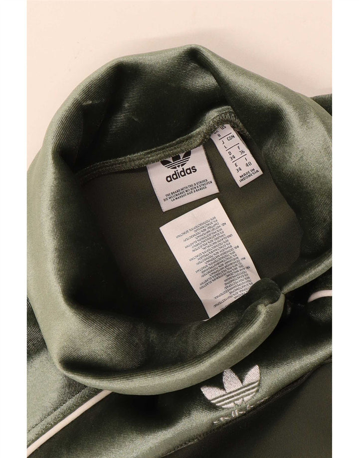 Adidas Damski Oversize Welurowy Top 3/4 Rękaw UK 8 Mały Zielony Poliester