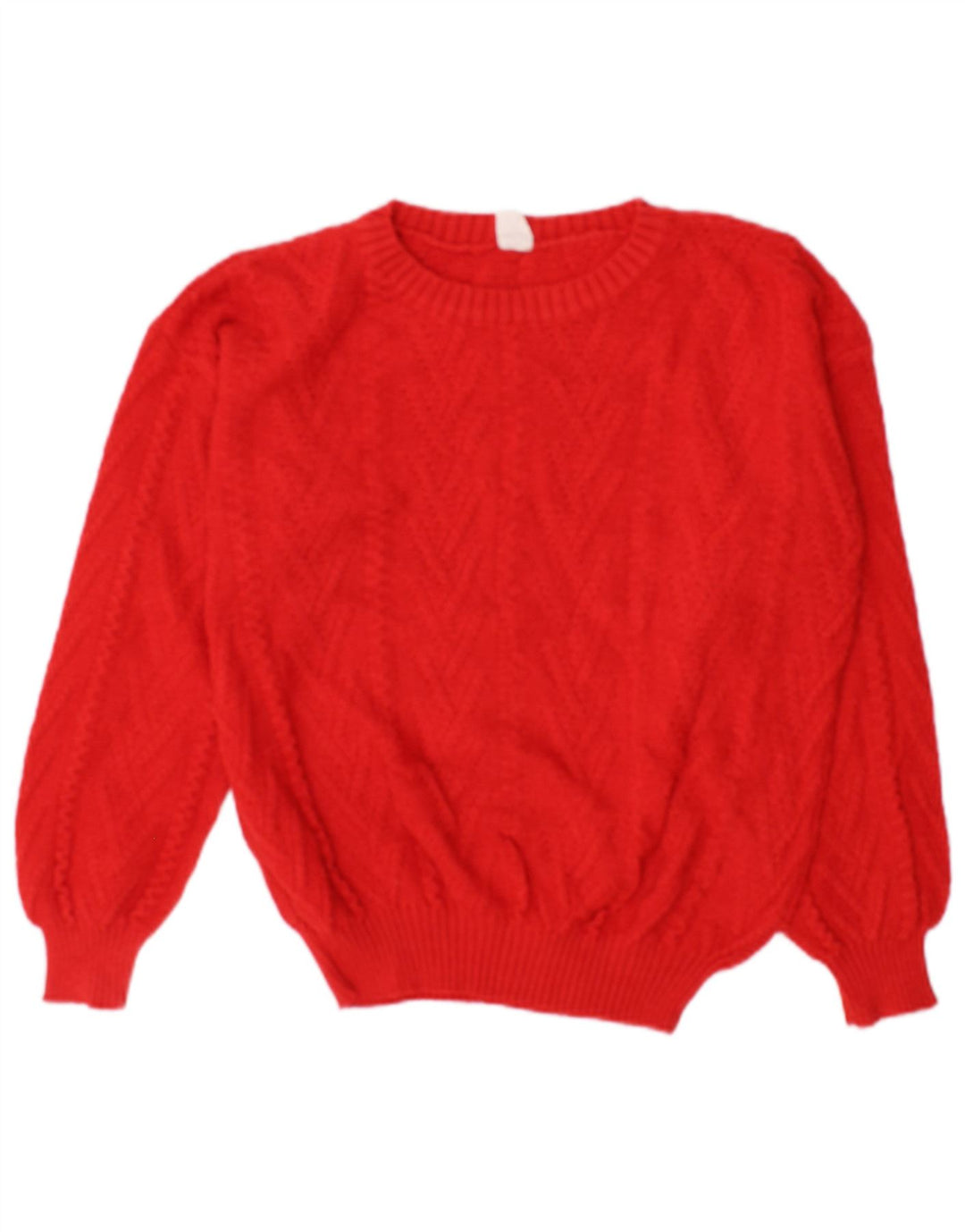 Vintage damski sweter z okrągłym dekoltem UK 14, średni czerwony bawełniany