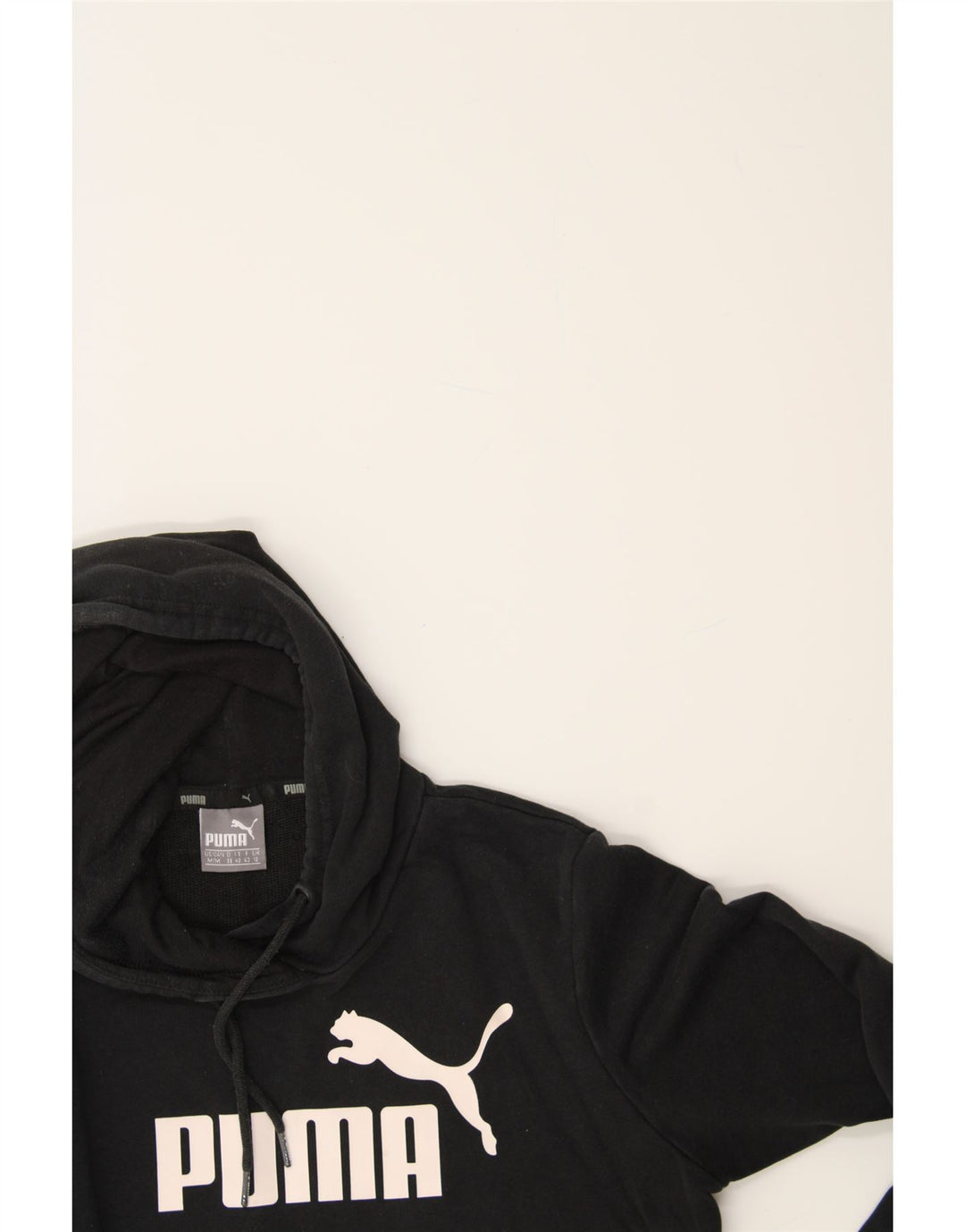 PUMA Womens Graphic Hoodie Jumper UK 12 Medium Black Polyester Vintage Puma and Second-Hand Puma from Messina Hembry 