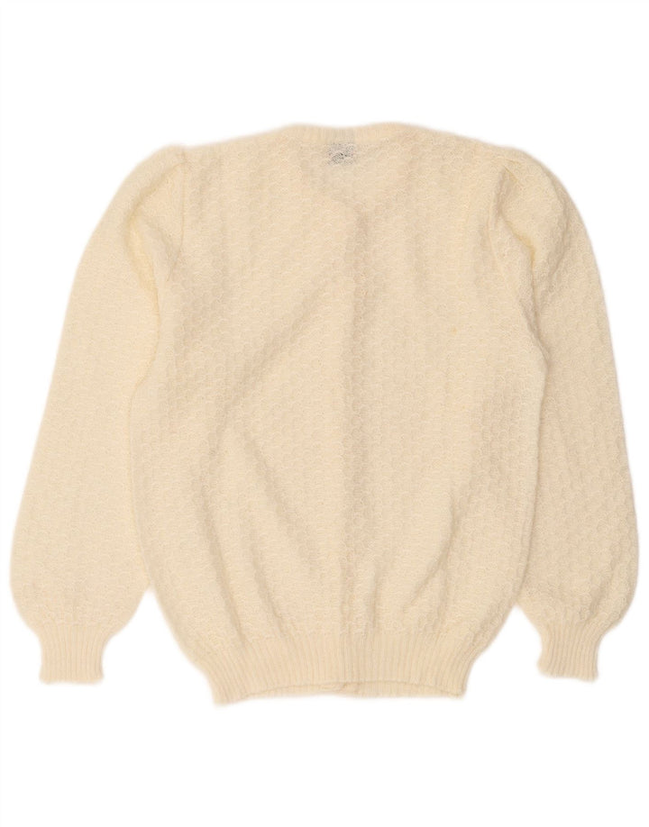 Sweter damski w stylu vintage, rozpinany UK 10, mały, w kolorze złamanej bieli