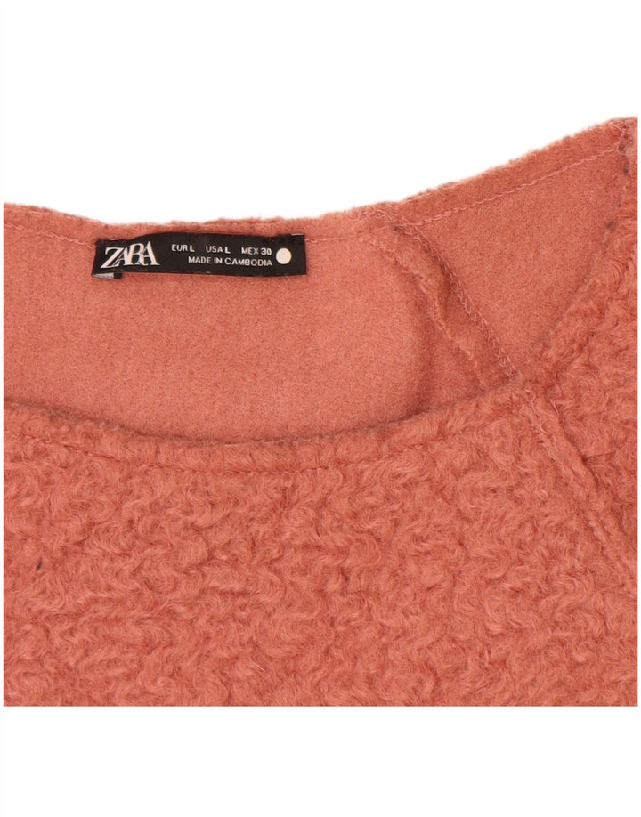 Damski sweter oversize z dekoltem w łódkę Zara UK 16, duży, różowy poliester