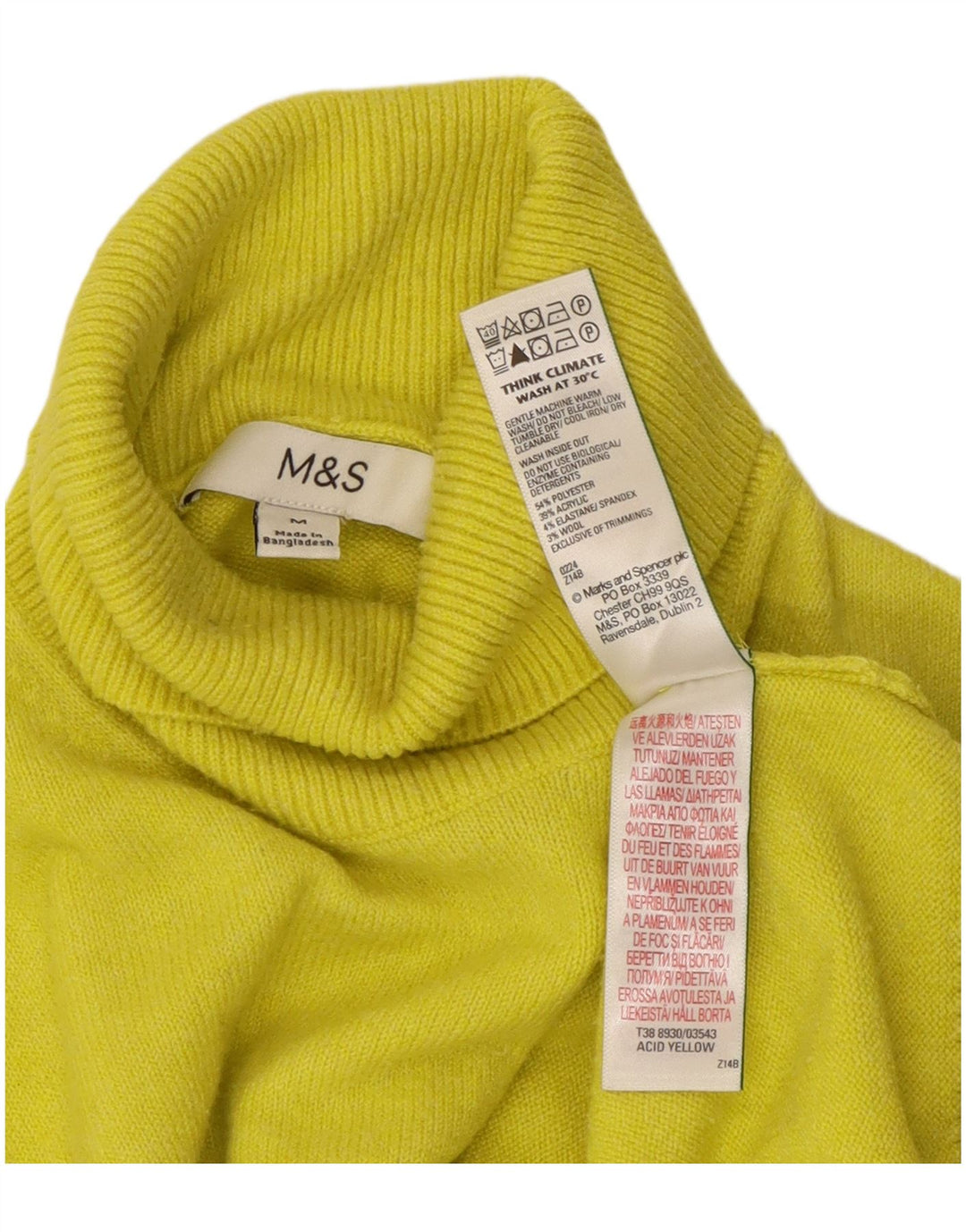 Sweter damski Marks & Spencer z wywijanym dekoltem, UK 14, średni żółty