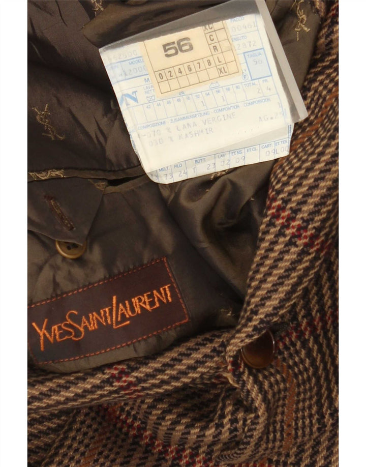 Męska marynarka zapinana na 2 guziki Yves Saint Laurent IT 56 3XL Brązowa wełniana kratka