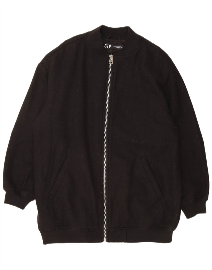 ZARA Mens Loose Fit Bomber Jacket UK 34 XS Black Wool