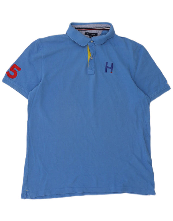 Męska koszulka polo Tommy Hilfiger z grafiką o dopasowanym kroju XL, niebieska, bawełniana