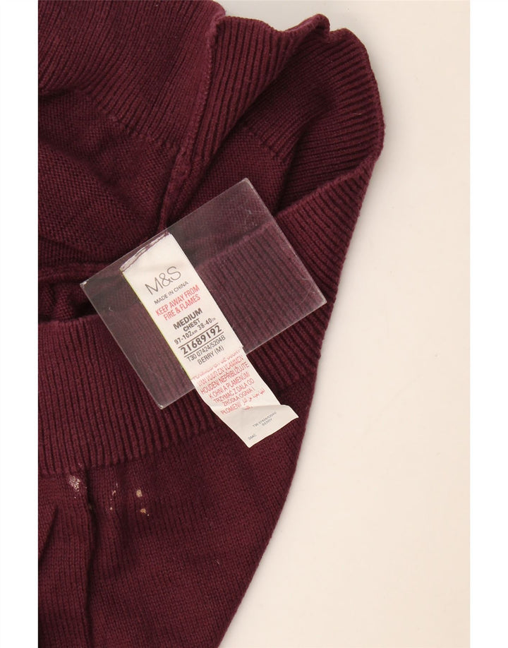 Marks & Spencer Męski sweter z okrągłym dekoltem, średni bordowy bawełniany