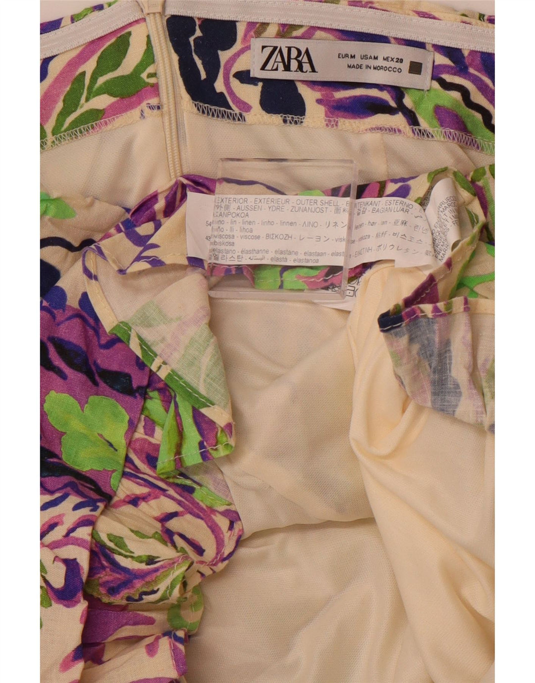 Damska sukienka mini bez ramiączek ZARA UK 12, średnia wielokolorowa lniana paisley