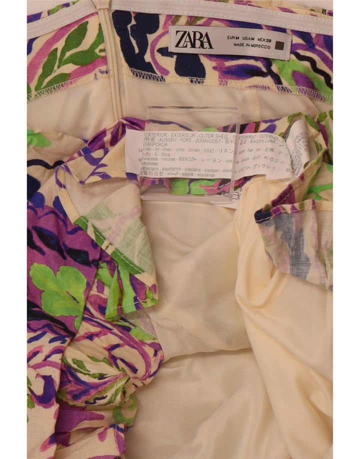 Damska sukienka mini bez ramiączek ZARA UK 12, średnia wielokolorowa lniana paisley