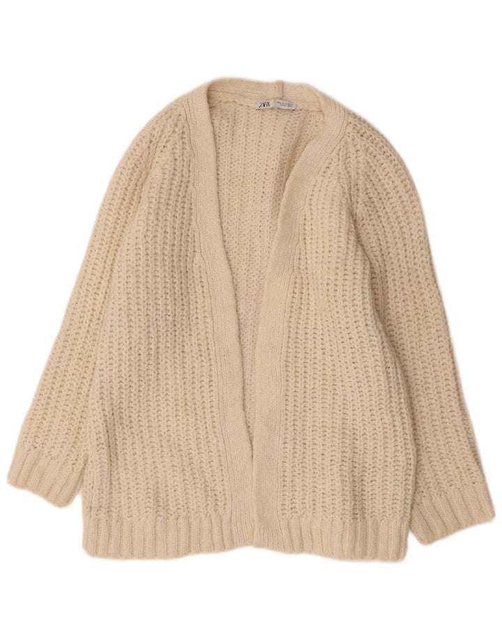 Damski sweter oversize z otwartym kardiganem Zara UK 14 Średni Beżowy Akryl