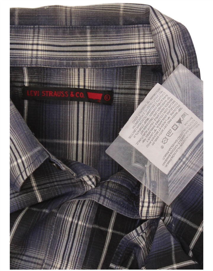 LEVI'S Mens Shirt Large Navy Blue Check Cotton