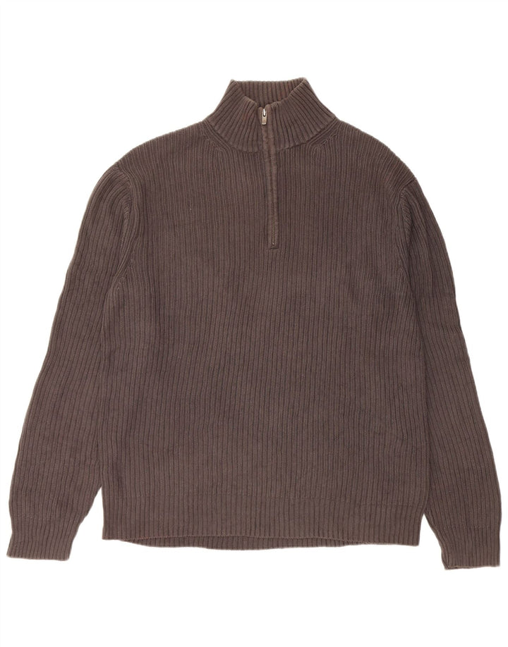 CALVIN KLEIN Męski sweter zapinany na zamek, duży, szary, bawełniany