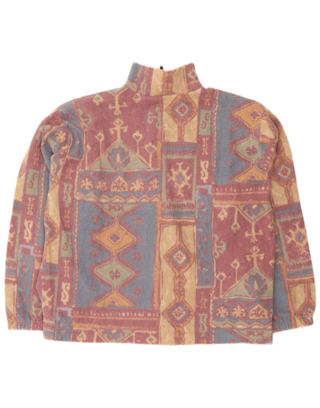 Damska kurtka polarowa Vintage UK 16, duża, wielobarwna, geometryczna, poliester