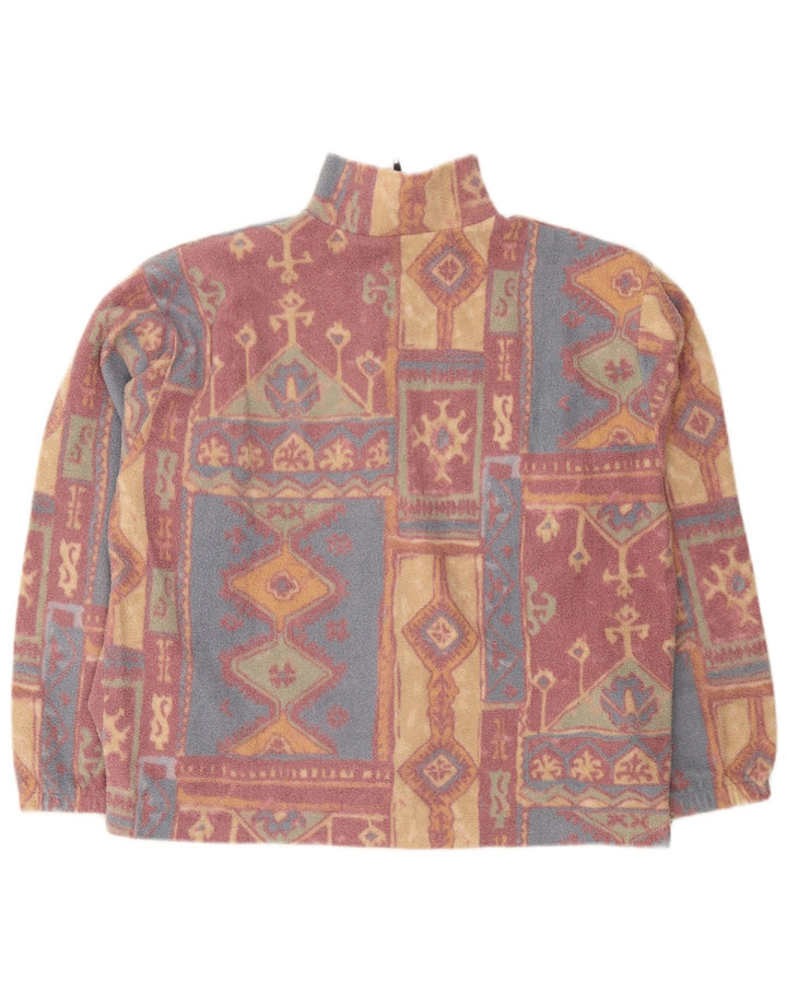 Damska kurtka polarowa Vintage UK 16, duża, wielobarwna, geometryczna, poliester