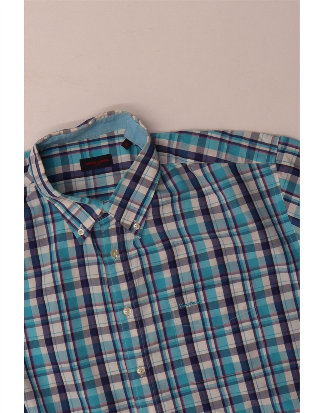 PIERRE CARDIN Mens Shirt Size 47 2XL Blue Check