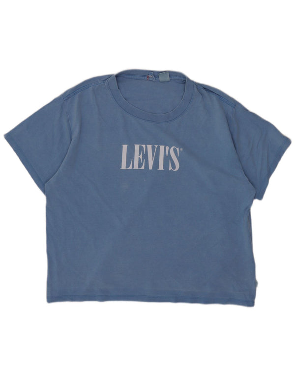 Levi's Womens Crop Graphic T-Shirt Top UK 14 Medium Blue Cotton