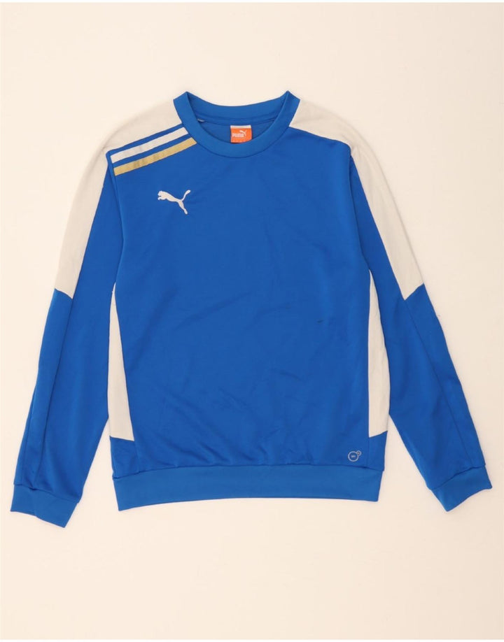 PUMA Mens Sweatshirt Jumper Medium Blue Colourblock Polyester Vintage Puma and Second-Hand Puma from Messina Hembry 