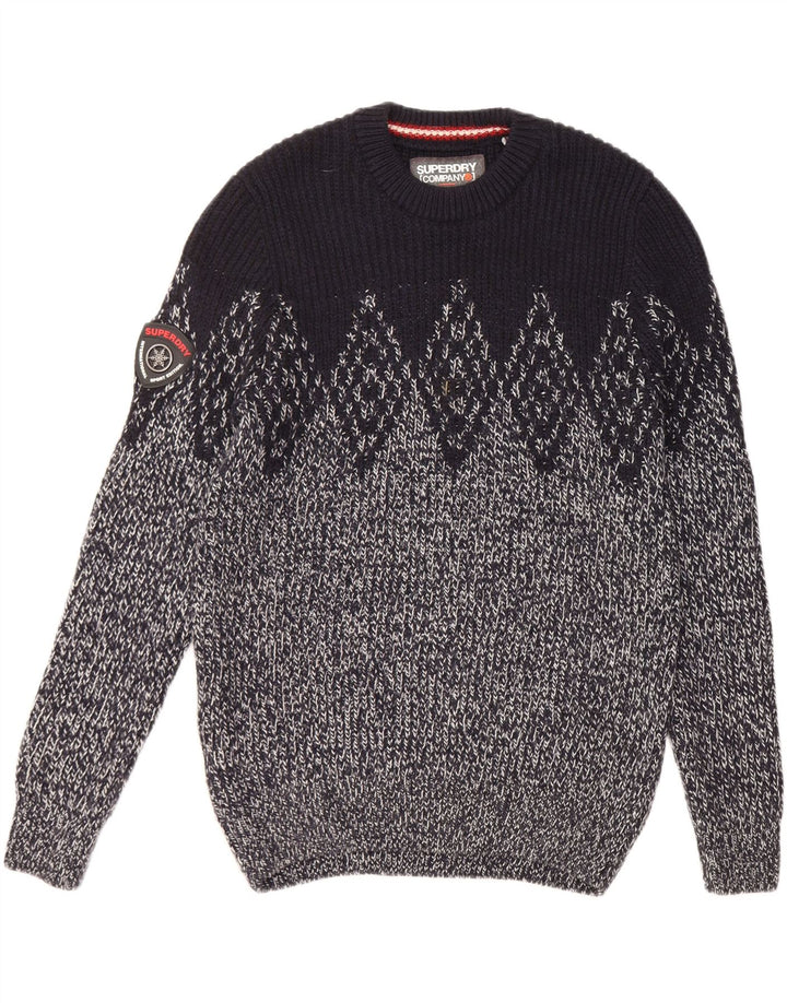 SUPERDRY Męski sweter z okrągłym dekoltem, duży granatowy Argyle/Diament