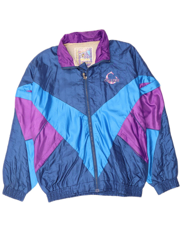 Męska kurtka dresowa o luźnym kroju VINTAGE, średnia granatowa, blok kolorów