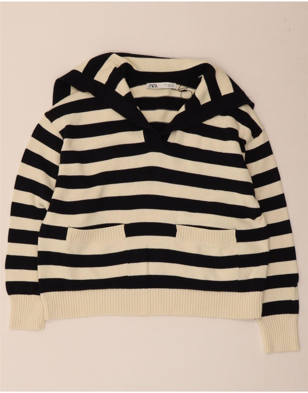 Damski sweter oversize z golfem Zara UK 10 w małe czarne paski