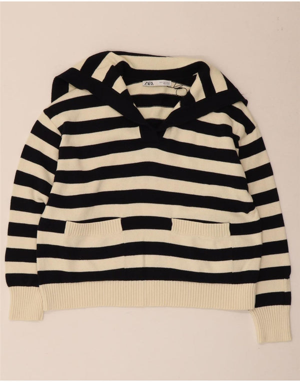 Damski sweter oversize z golfem Zara UK 10 w małe czarne paski