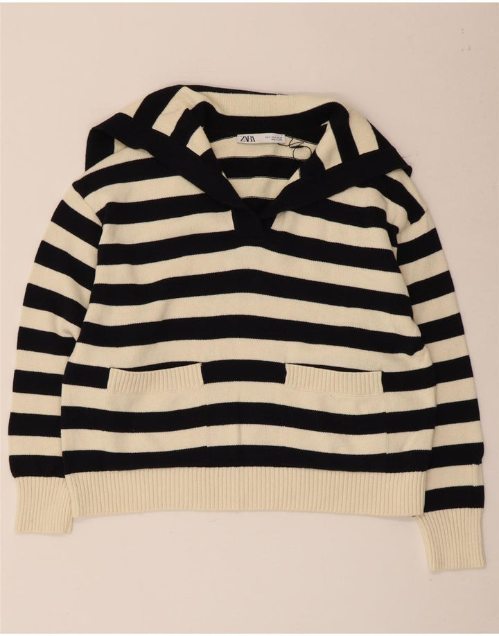 Damski sweter oversize z golfem Zara UK 10 w małe czarne paski