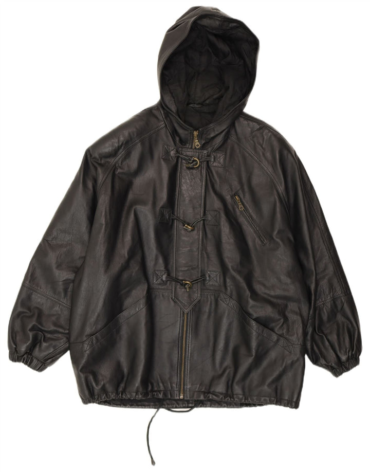 CONBIPEL Damska kurtka typu oversize z kapturem IT 42, średnia czarna skóra