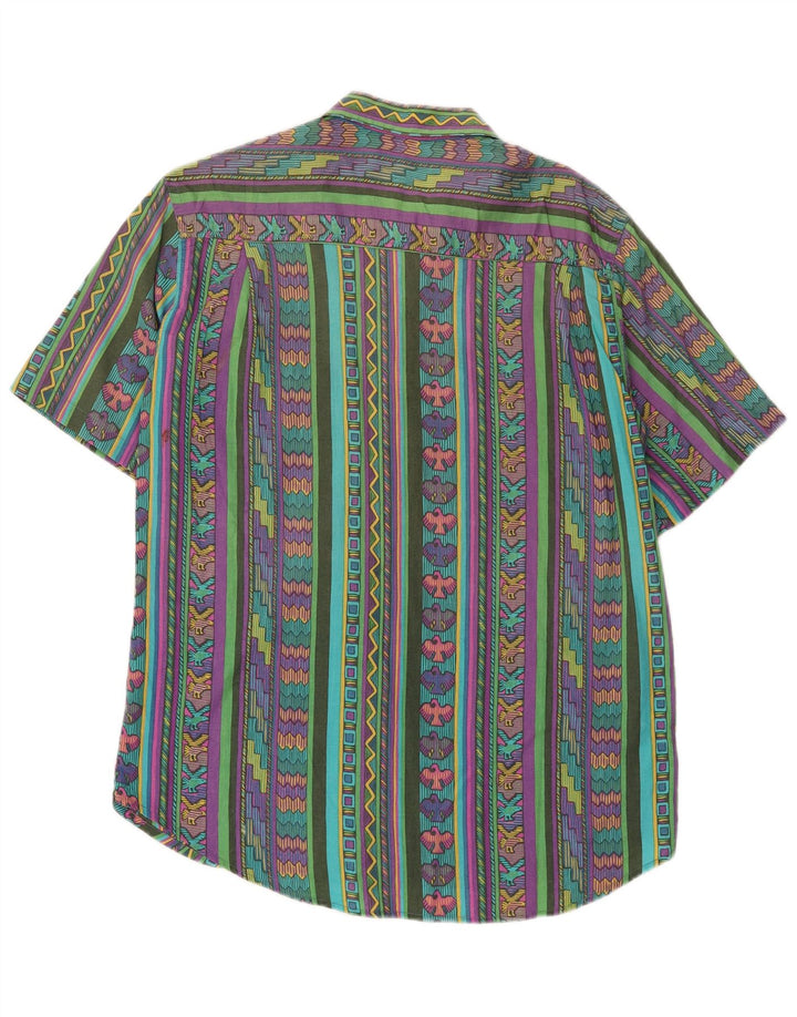 Koszula męska z krótkim rękawem w stylu vintage, średnia, wielobarwna, geometryczna bawełna