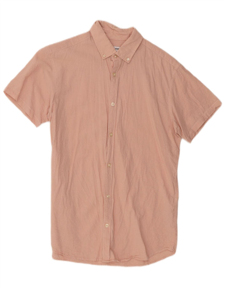 Koszula męska z krótkim rękawem Jack & Jones, średnioróżowa, bawełniana
