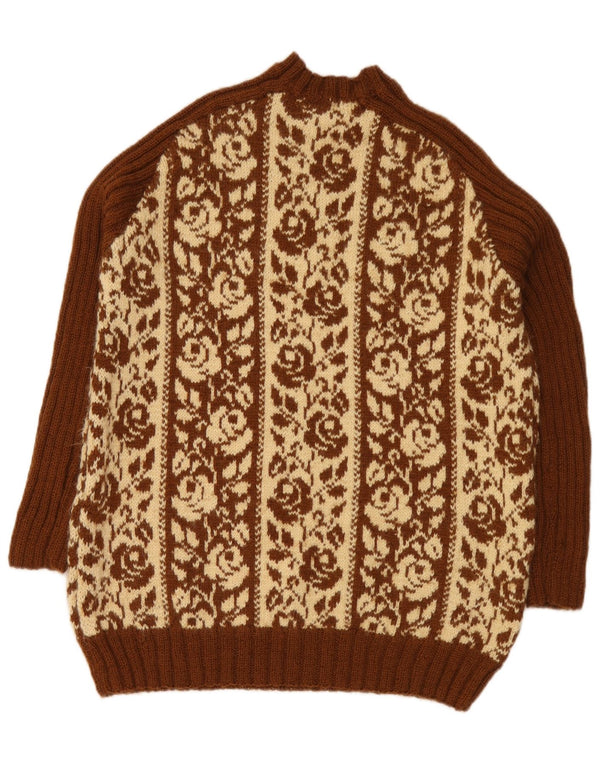 Sweter damski w stylu vintage z okrągłym dekoltem UK 18 XL, brązowy w kwiaty