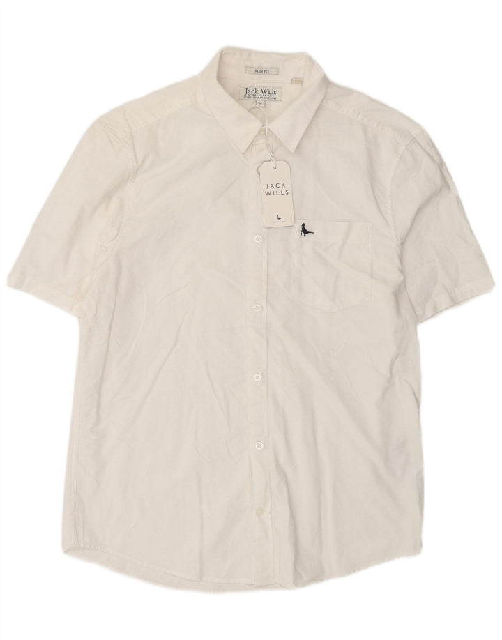 Koszula męska Jack Wills z krótkim rękawem, slim fit, średnia biała bawełna