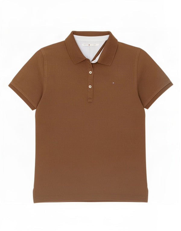 Damska koszulka polo Tommy Hilfiger UK 14, duża, brązowa bawełna