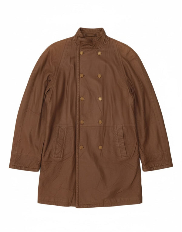 VINTAGE Womens Oversized Leather Coat IT 42 Medium Brown Leather